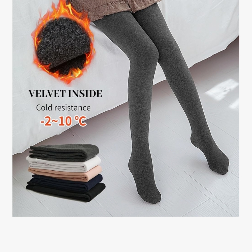 Cozy Velvet-Lined Thermal Tights - Dark Gray